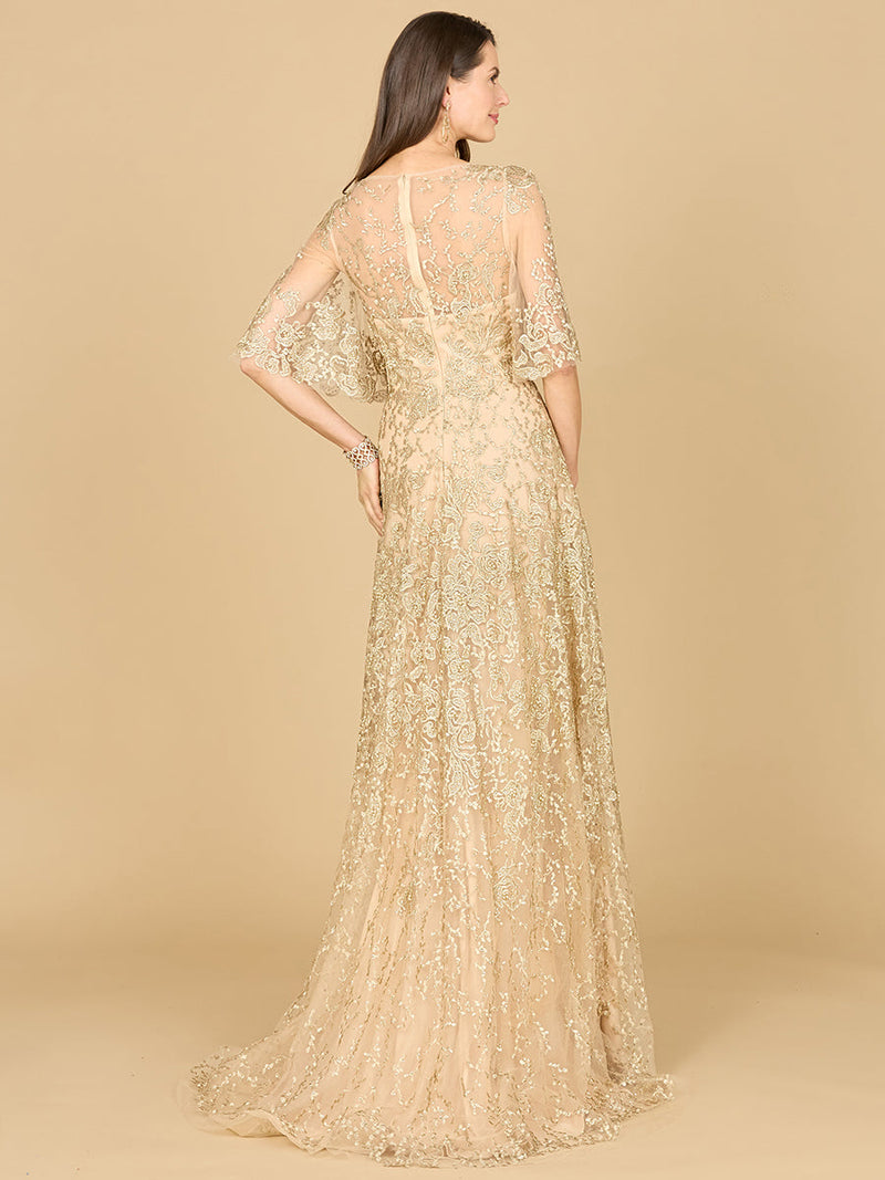Lara 33277 Cape Sleeve Embroidered Mother of the Bride Dress