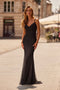 La Femme 33411 Lace Detail V-Neckline Net Jersey Gown