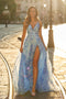 La Femme 33502 Watercolor Print Plunging A-Line Gown