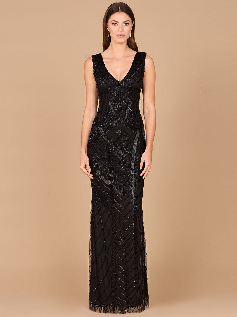 Lara 33552 - Fitted Dress With Tonal Beading