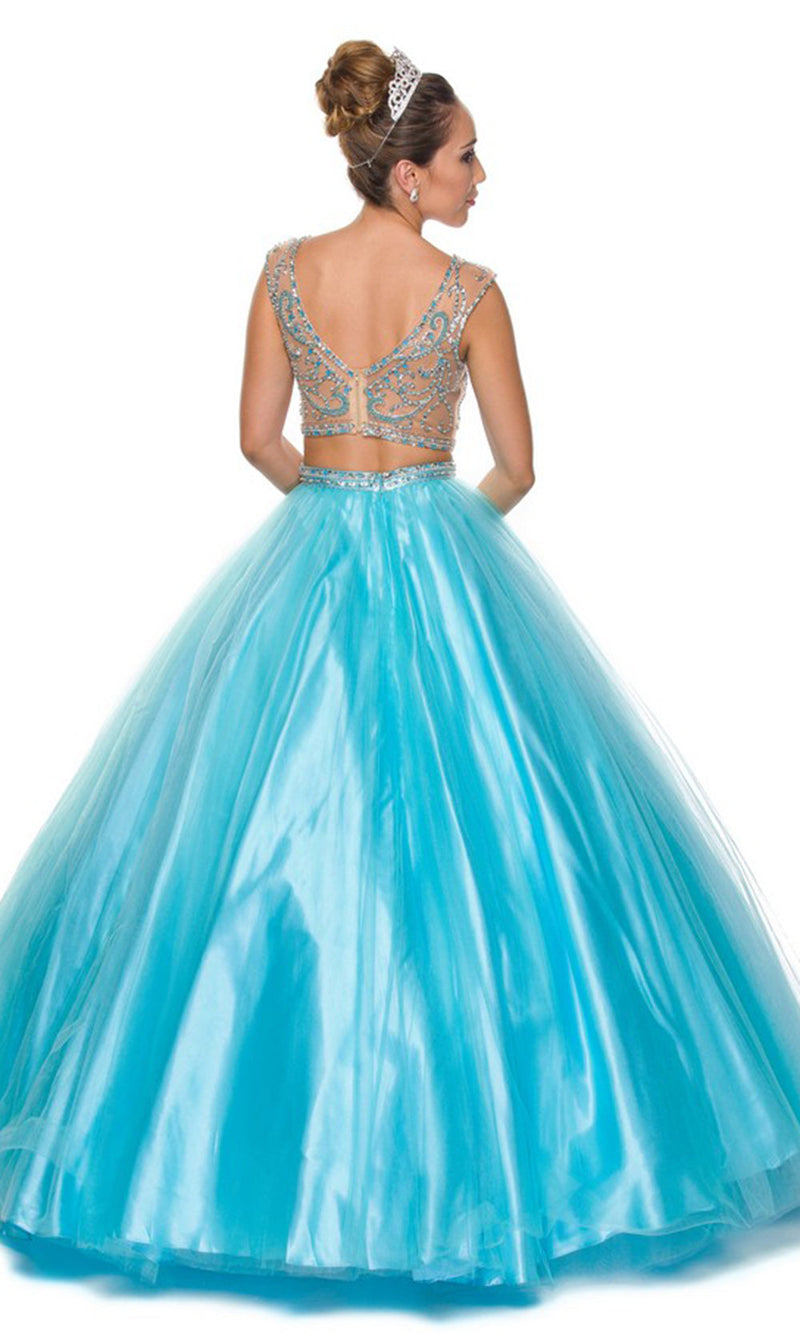 Juliet 338 Beaded Illusion Bateau Satin Ball Dress