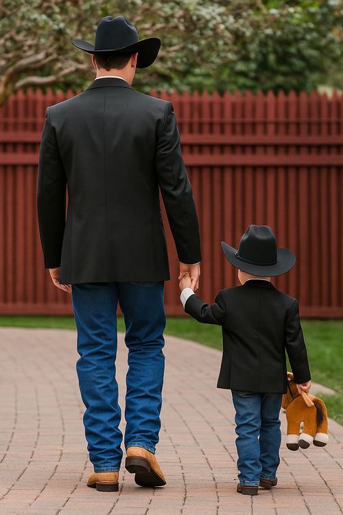 Matching Father and Son Black Western Tuxedo Blazer With Vest + Cowboy Hat Included