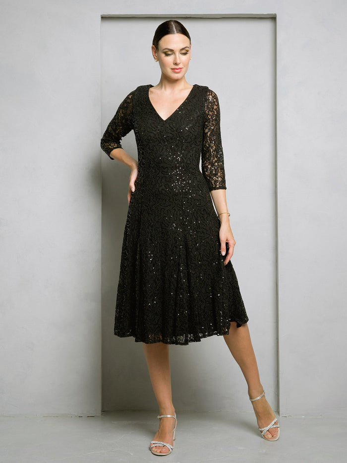 Eva USA EV3497 Short Sequin Lace Occasion Dress with Structured Silhouette
