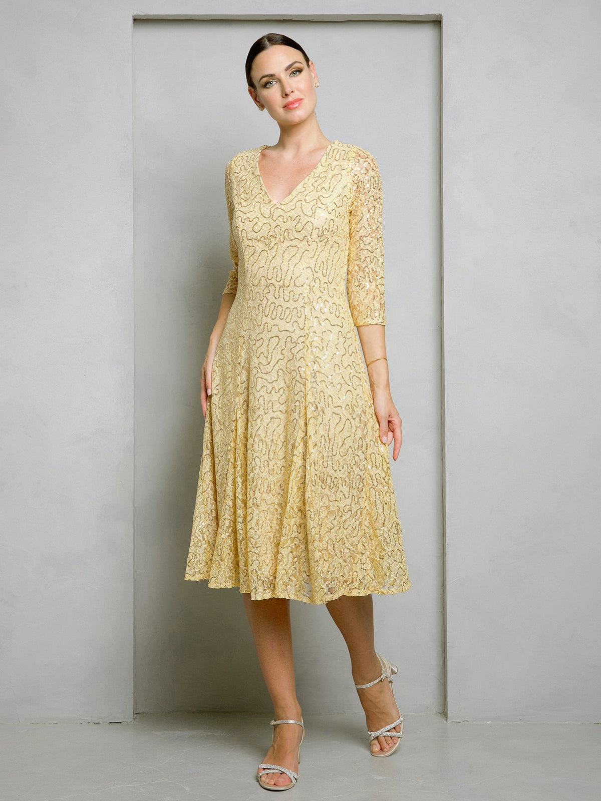 Eva USA EV3497 Short Sequin Lace Occasion Dress with Structured Silhouette