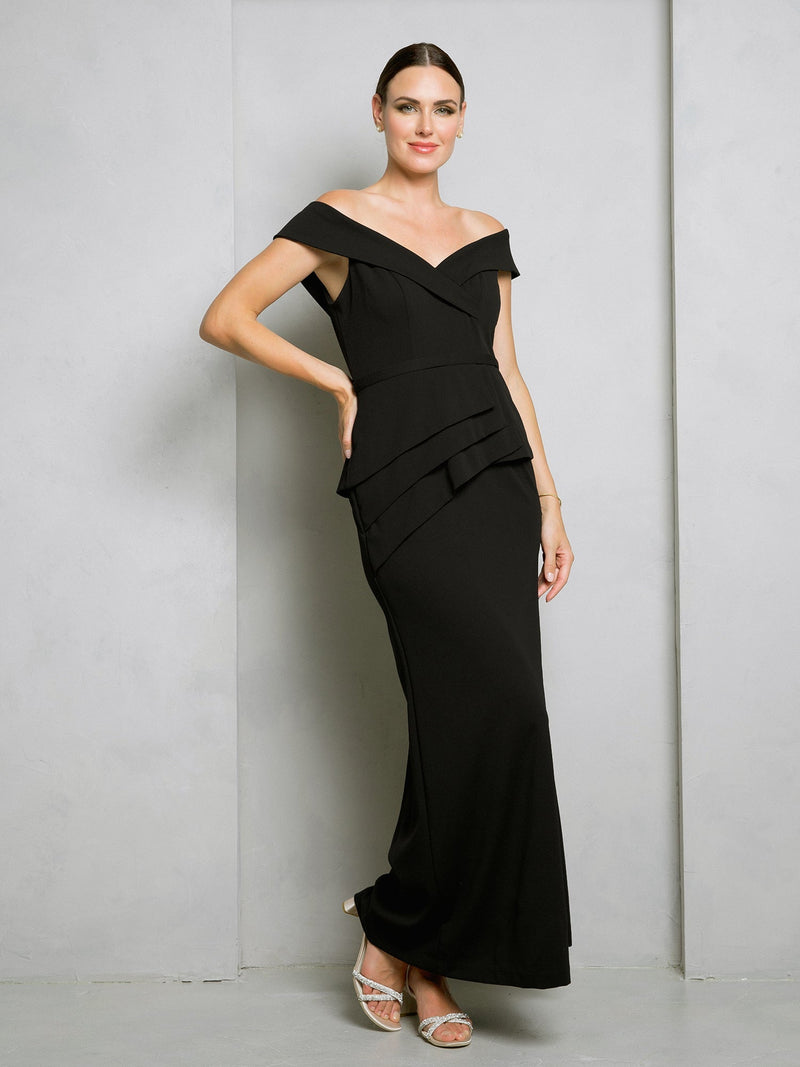 Eva USA EV3500 Sleek Minimalist Stretch Woven Long Dress