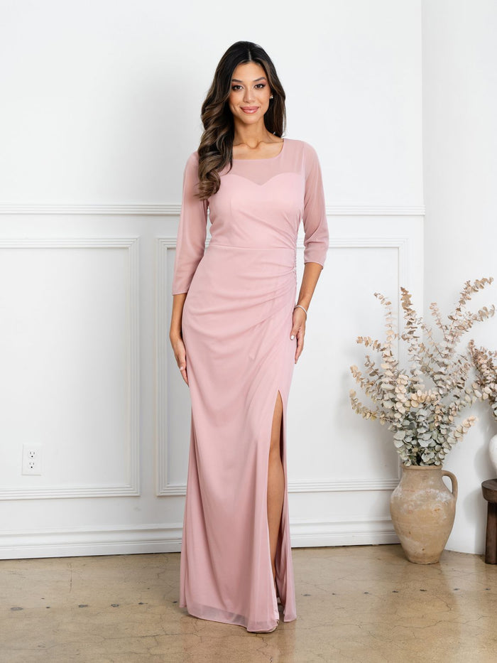 Eva USA EV3501 Structured Woven Slit Formal Dress for Mothers