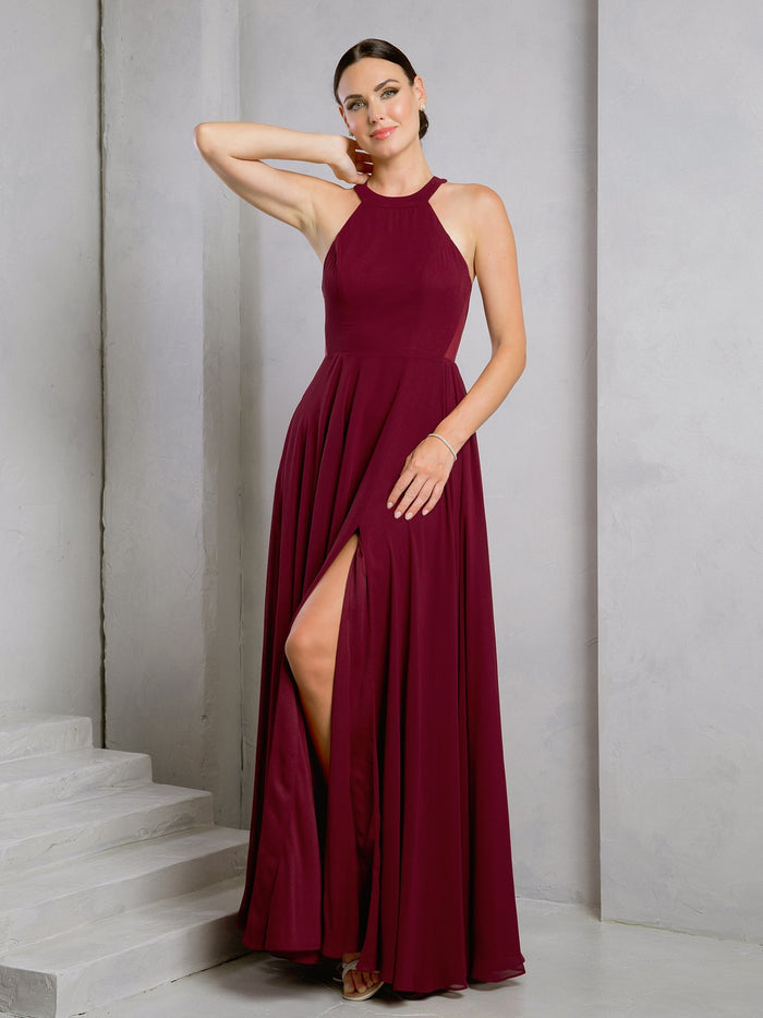 Eva USA EV3513 A-Line Side Slit Woven Dress With Tailored Structure