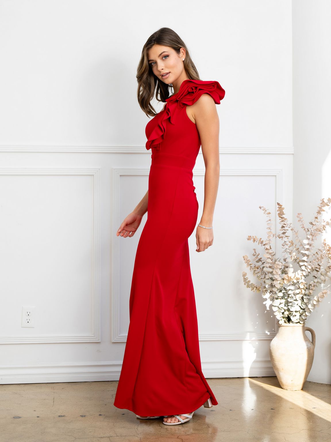 Eva USA EV3515 Ruffled Sculptural Evening Wear with Smooth Lining - Long Dress