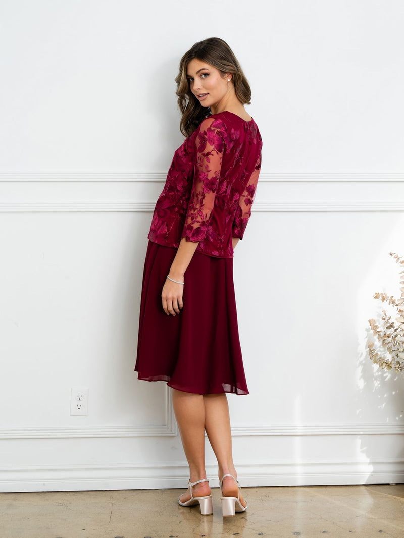 Eva USA EV3524 Structured Lace Layering Sheer Jacket Dress
