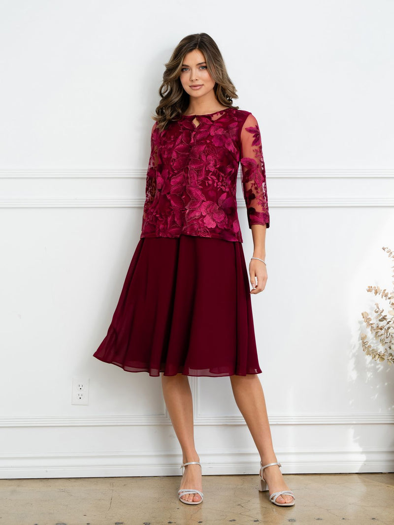 Eva USA EV3524 Structured Lace Layering Sheer Jacket Dress