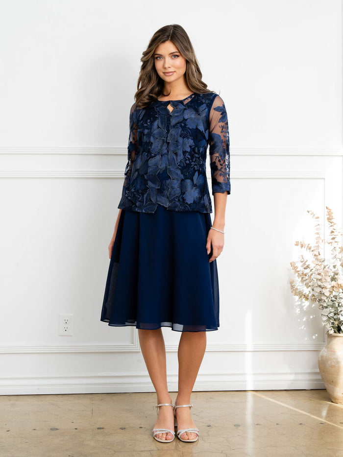 Eva USA EV3524 Structured Lace Layering Sheer Jacket Dress