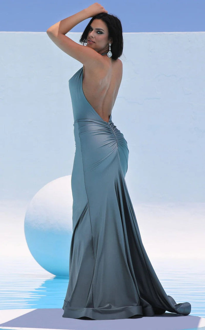 Jessica Angel JA352 Halter Cowl Neck Fitted Open Back Ruched Jersey Dress
