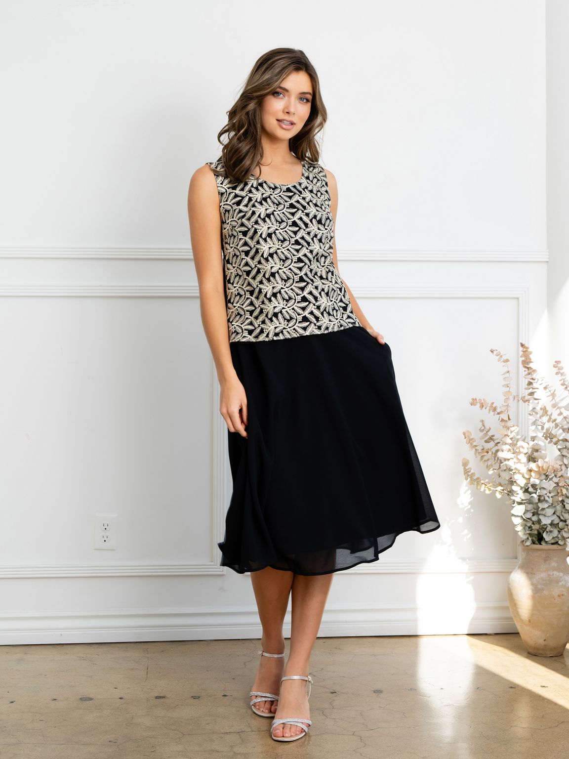 Eva USA EV3530 Structured Metallic Sheen Cocktail Set with Jacket Dress