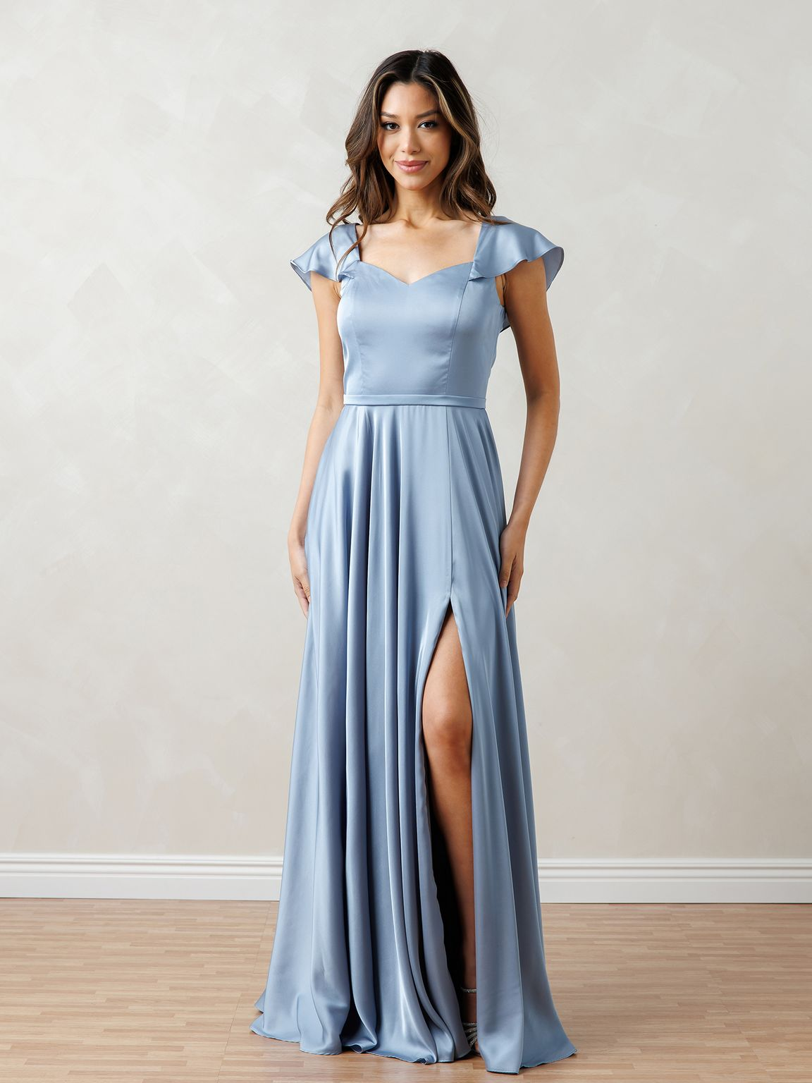 Eva USA EV3532 A-Line Flutter Sleeve Synthetic Blend Dress with Clean Silhouette