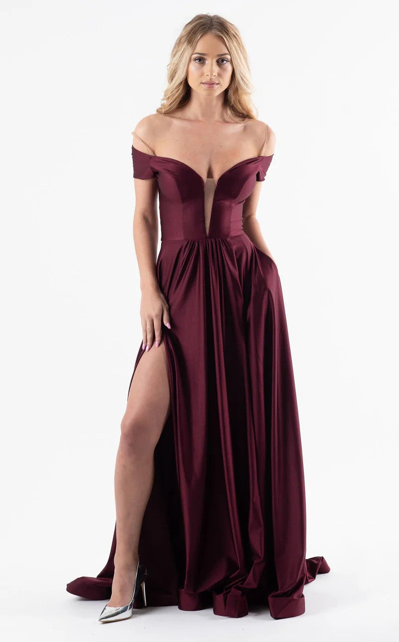 Jessica Angel JA381 Off-Shoulder Illusion A-Line High Slit Jersey Dress