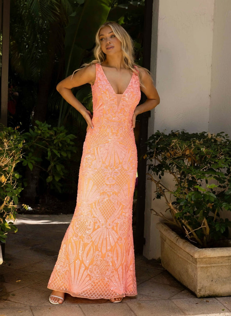 Primavera Couture 3908 - Beaded Sequin Fitted Prom Dress