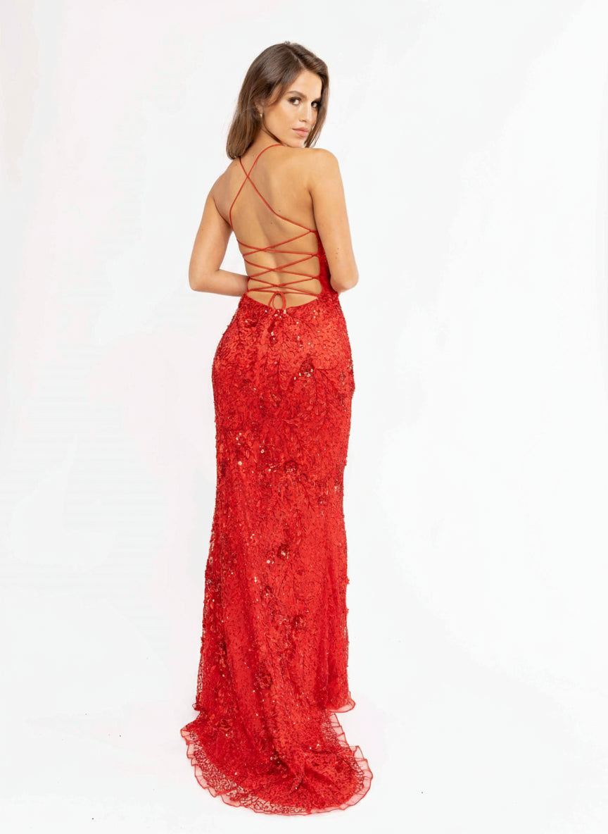 Primavera Couture 3931 - Sequin Floral Fitted Prom Dress