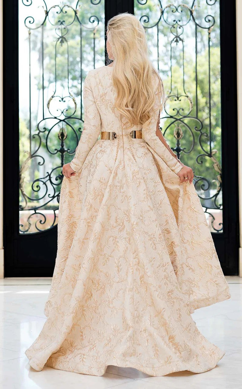 Jessica Angel JA395 Illusion Long Sleeve A-Line Train Eveningacquard Dress