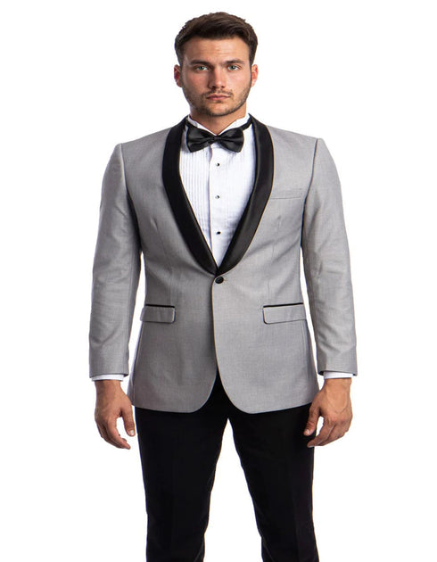 Mens Slim Fit 1 Button Grey Tuxedo