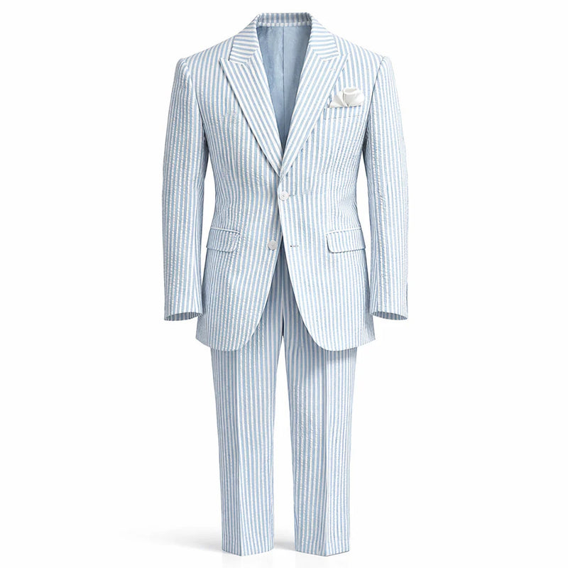 Inserch Mens Premium Cotton Seersucker Stripe Suit – Light Blue