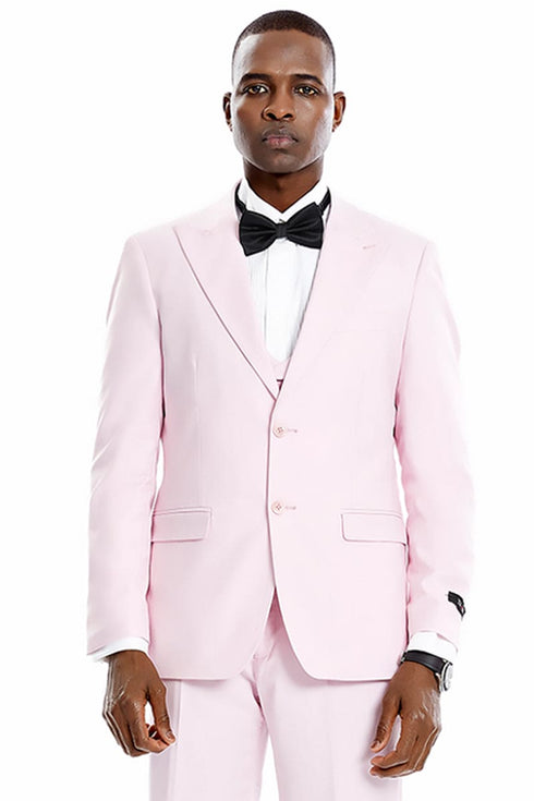 "Men's Pink Wedding & Prom 2025 Suit - Two Button Vested Peak Lapel"