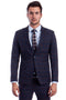 "Men's Skinny Fit Two Button Plaid Suit with Low Cut Vest - Blue & Brown"