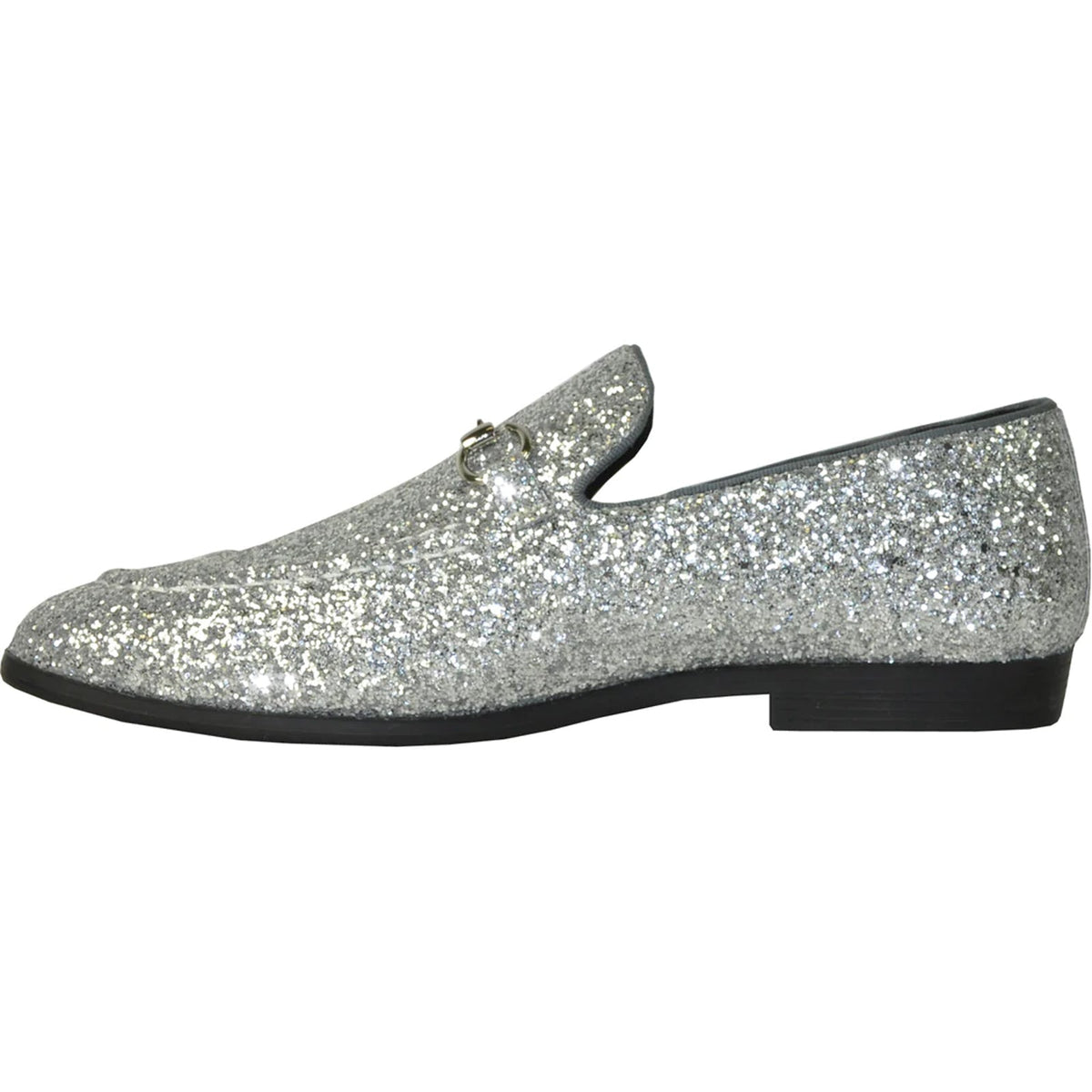 Bravo Mens Modern Glitter Sequin Prom Tuxedo Loafer in Silver Grey - Men's Dress Shoes