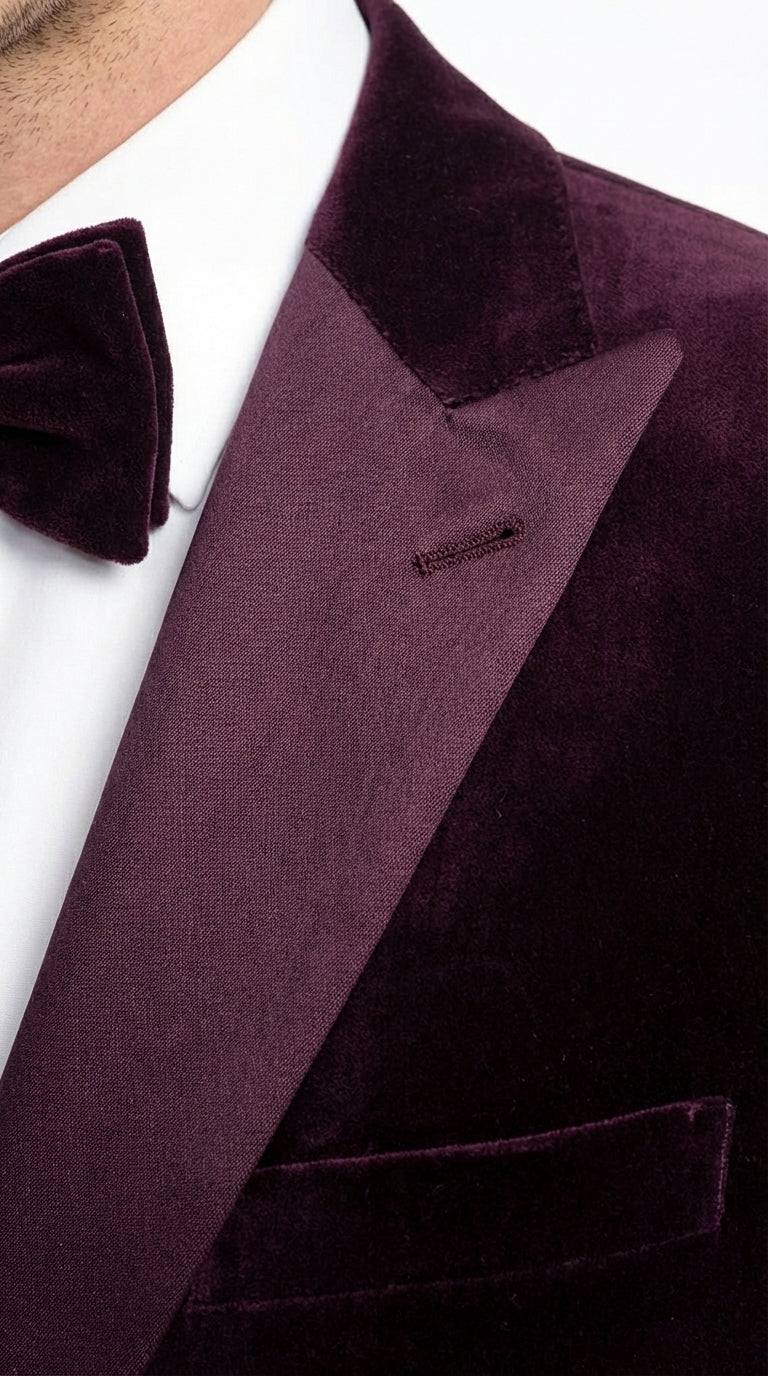 Mens Plum Eggplant Velvet Blazer Jacket – Luxury Velvet Dinner Jacket for Wedding, Tuxedo Events, Formal Parties in Burgundy Color