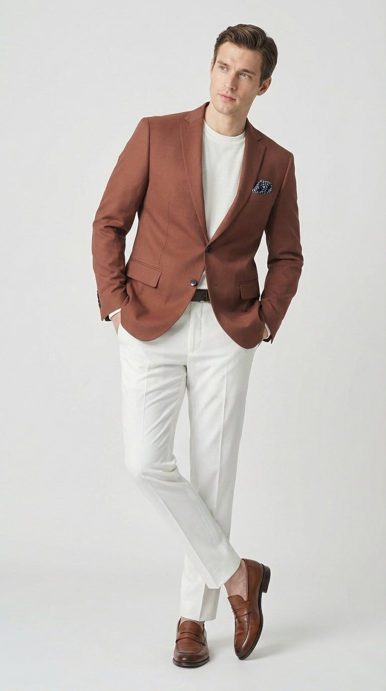 Mens Rustic Brown Light Burnt Orange Copper Blazer – Classic Fit Single Breasted Formal Casual Dress Jacket