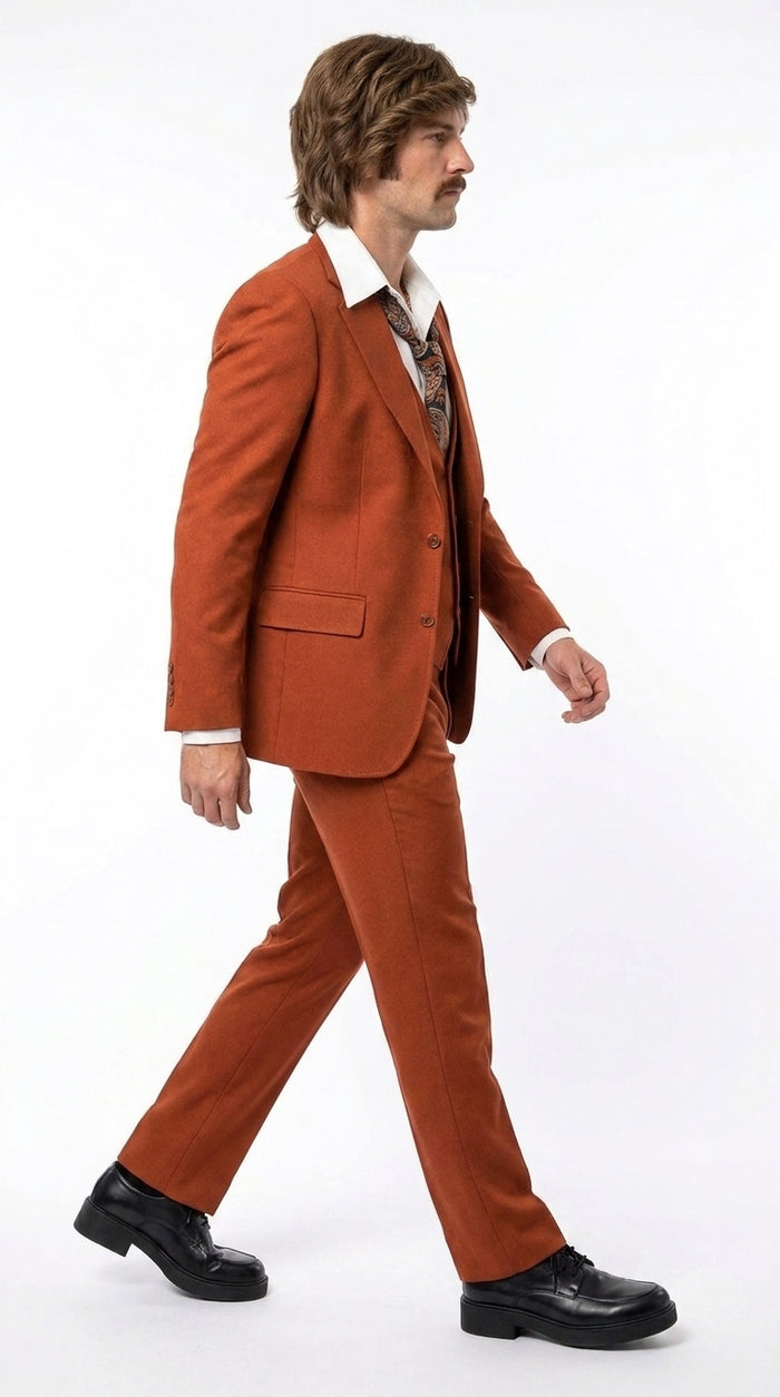 Men’s Burnt Orange 3-Piece Suit – 1970s Disco, Retro Rockabilly, Prom and Party Suit