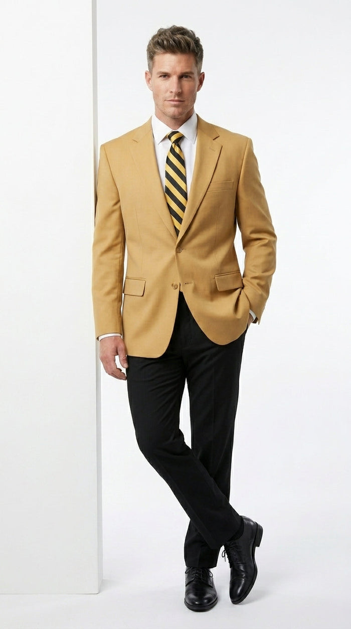 Men’s Camel Blazer, Classic Two Button Business Casual Wedding Summer Sport Coat Jacket in Khaki Bronze Color Modern Fit