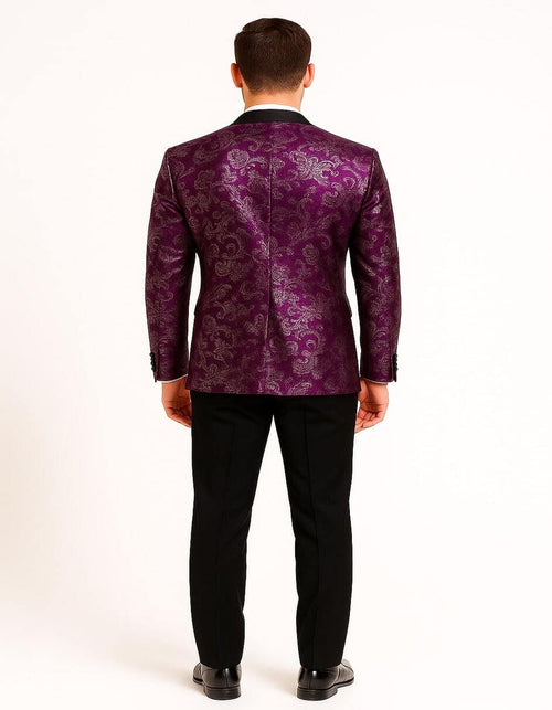 Men's Pinkish ~ Purple Paisley Tuxedo Jacket with Black Satin Lapel â€“  Formal Prom and Wedding Blazer in Meganta Color