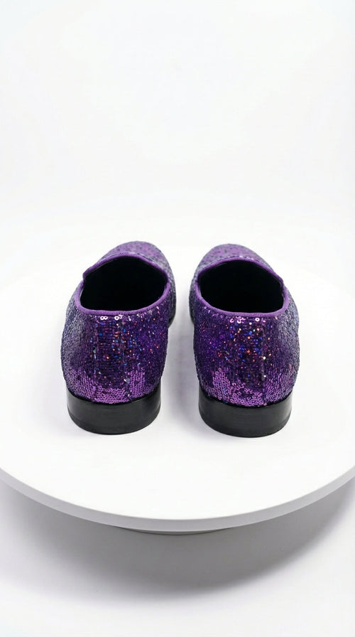 Mens Purple Sequin Dress Shoes Slip on  – Luxury Slip On Formal Loafers Wedding Prom Party Designer Footwear