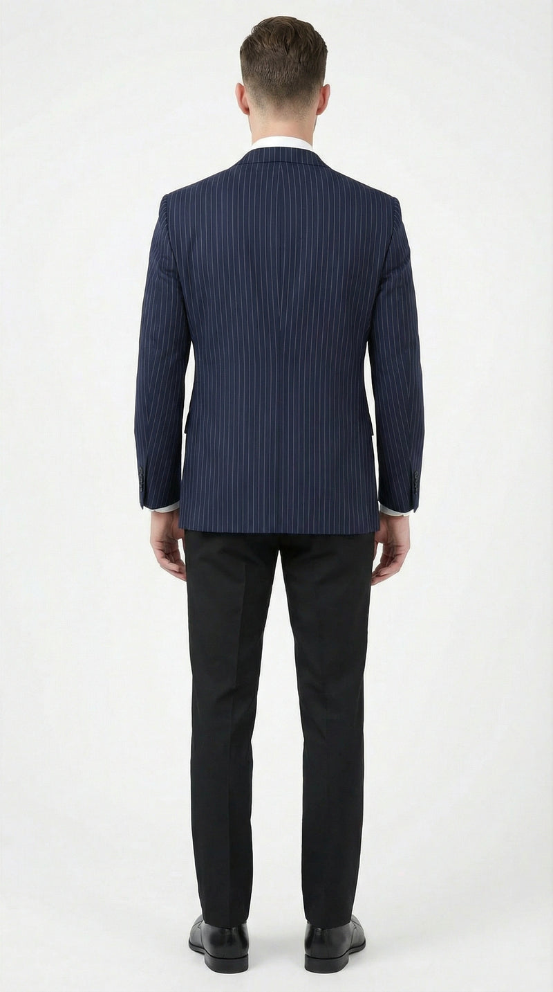 Men’s Navy Blue Pinstripe Blazer – Classic Tailored Formal Jacket for Business, Office and Professional Wear