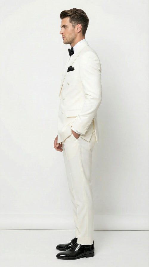 Men’s ivory Cream Double Breasted Suit – Classic Formal Tuxedo Style Suit for Weddings off White Color