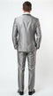 Men’s Silver Sharkskin Tuxedo Suit with Black Piping – Shiny Two Button Formal Suit for Wedding, Prom and Party Wear