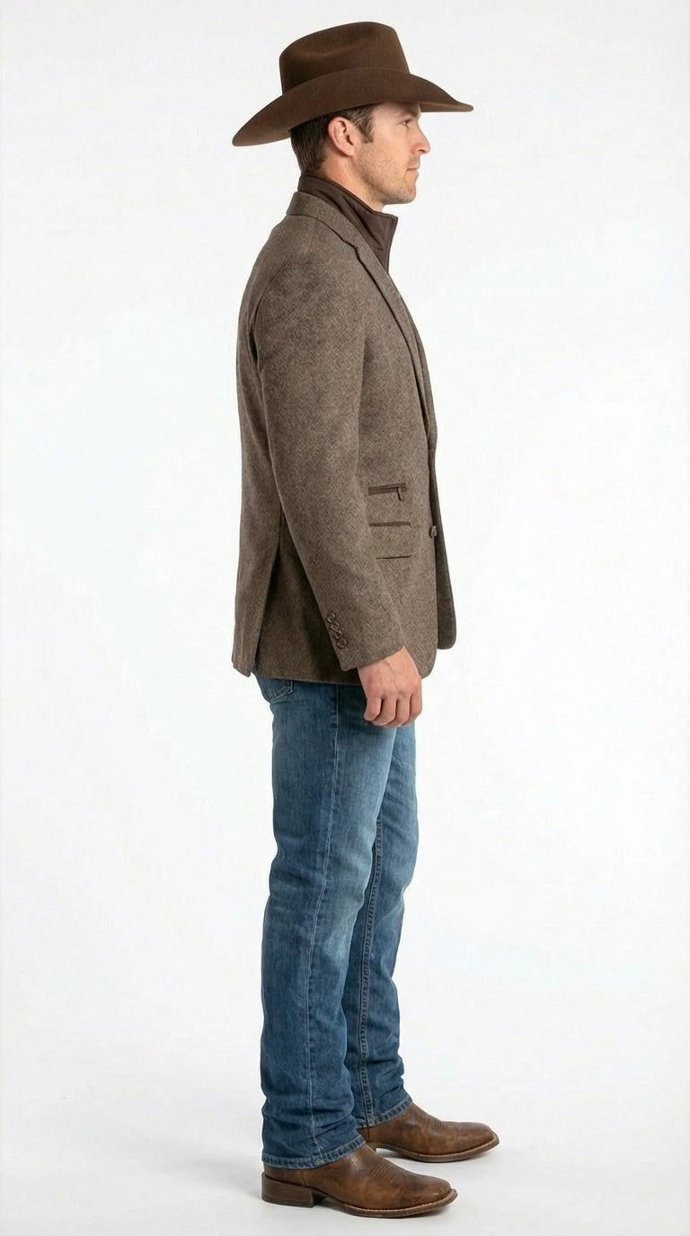 Men’s Brown Herringbone Tweed Cowboy Western Blazer – Classic Country Sport Coat Jacket for Ranch Wear,  Cowboy Jacket