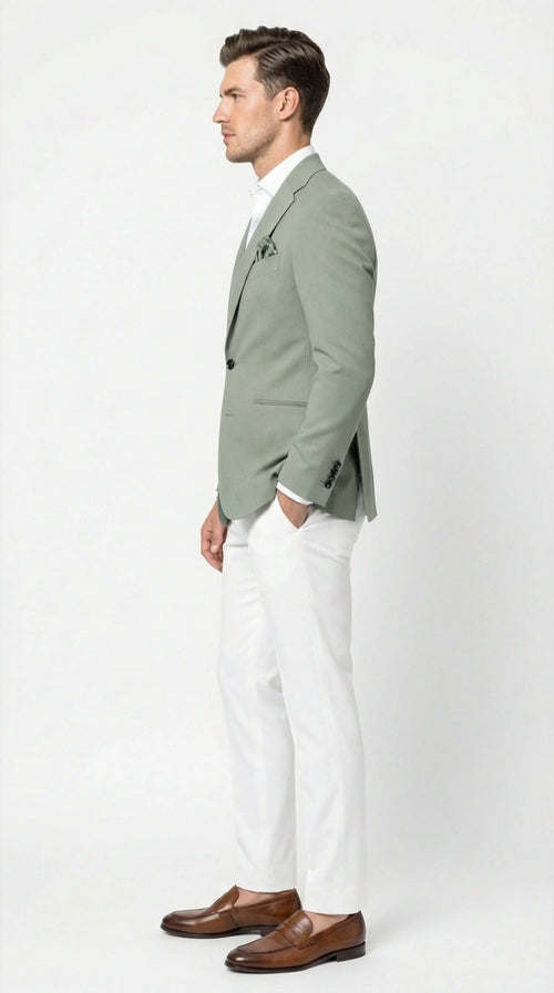 Men’s Sage Green Blazer – Two Button Notch Lapel Formal Jacket for Wedding, Summer and Party Wear in Light Green Sport Jacket
