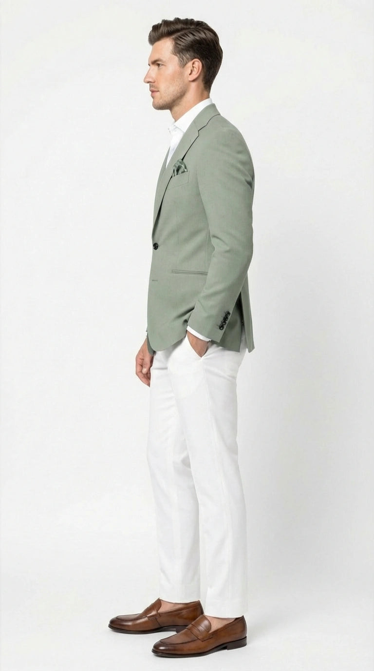 Men’s Sage Green Blazer – Two Button Notch Lapel Formal Jacket for Wedding, Summer and Party Wear in Light Green Sport Jacket