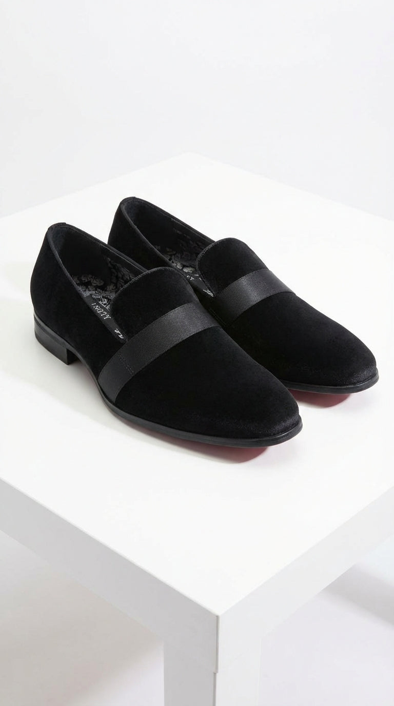 Men's Black Tuxedo Dress Velvet Loafers | Formal Slip-On Shoes for Wedding, Prom & Black Tie Events
