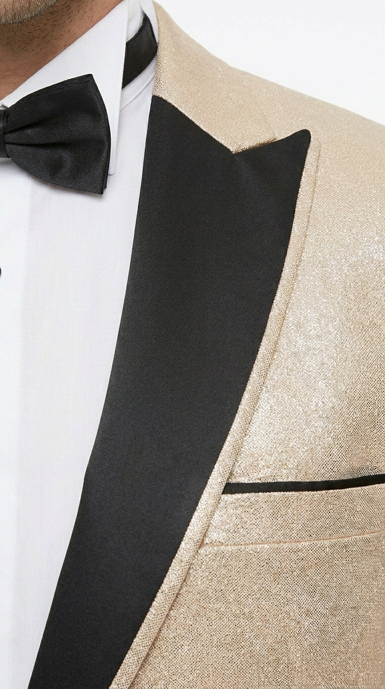 Men’s Gold Blazer with Black Lapel – Elegant Gold Formal Blazer Jacket for Wedding, Prom, Tuxedo in champagne Color