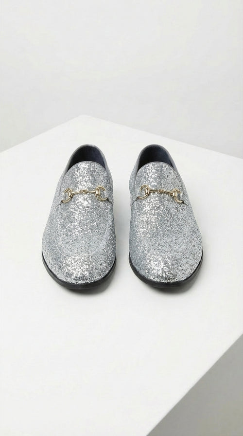 Men's Silver Gray Glitter Loafers | Sparkly Dress Shoes for Wedding, Prom, Party & Formal Events