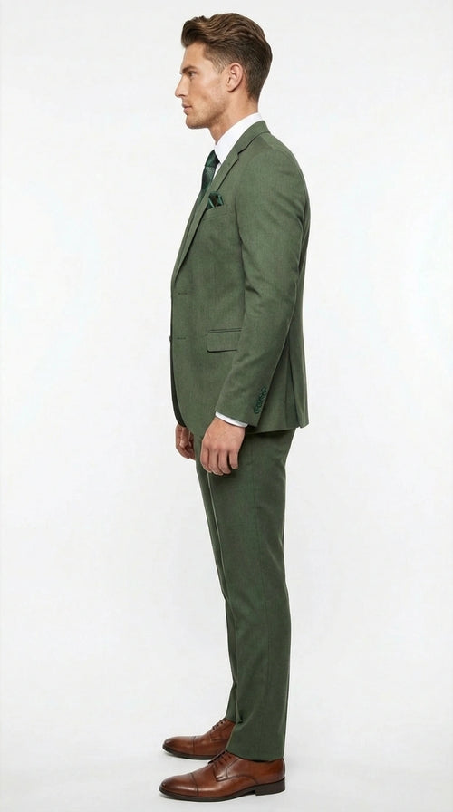 Men’s Forest Green Three Piece Suit – Double Breasted Vest Formal Wedding and Business Suit Set Olive Green Slim Fit