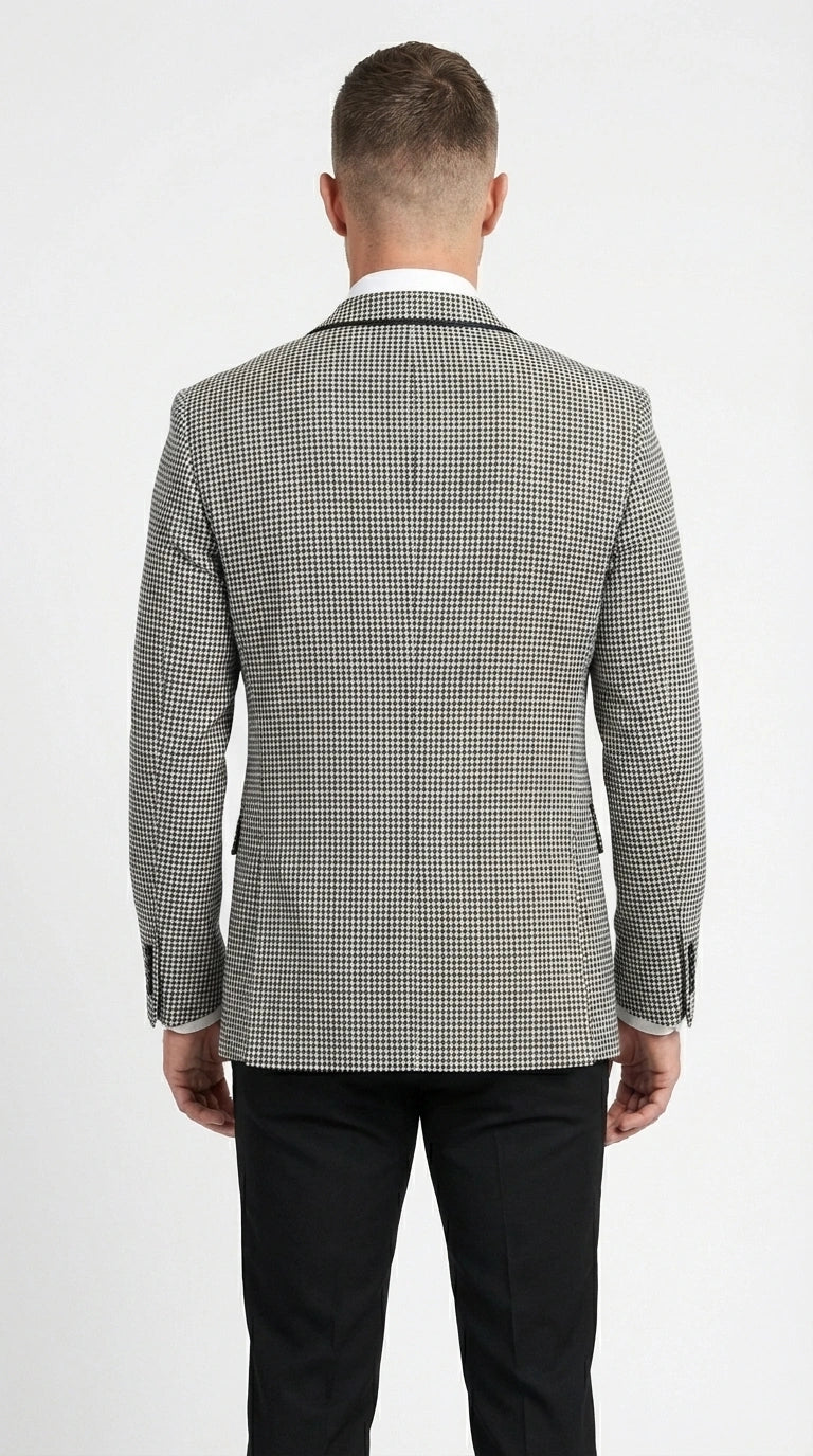 Men’s Black and White Houndstooth Gatsby Inspired Suit – Vintage Style Formal Suit for Wedding, Prom and Classic Events Blazer + Black vest + Black Pants