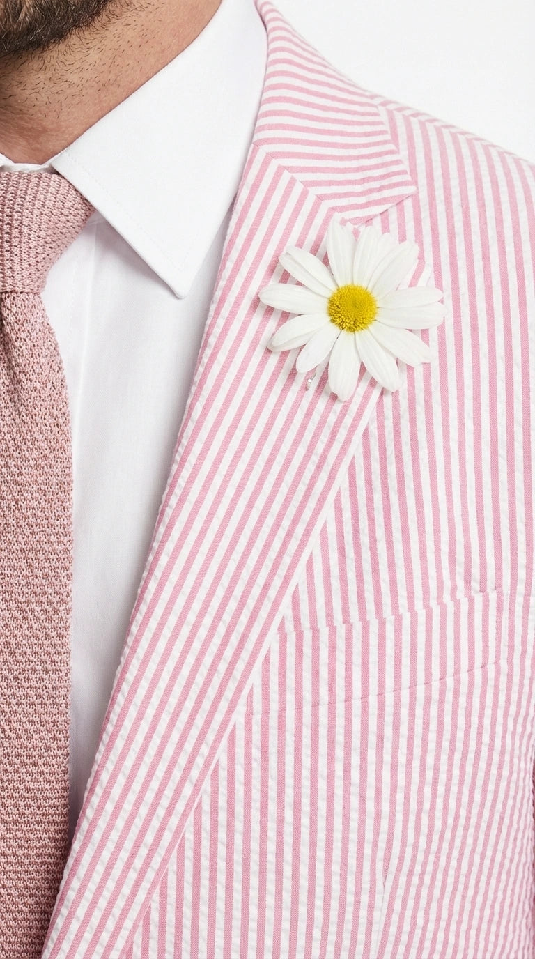 Mens Pink Seersucker Blazer – Lightweight Striped Summer Sport Coat Casual Smart Formal Jacket