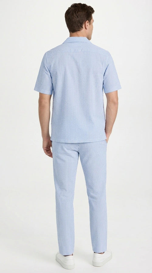 ens Light Blue Seersucker Walking Suit Set – Casual Summer Short Sleeve Outfit with Matching Pants Lightweight Two Piece Outfit