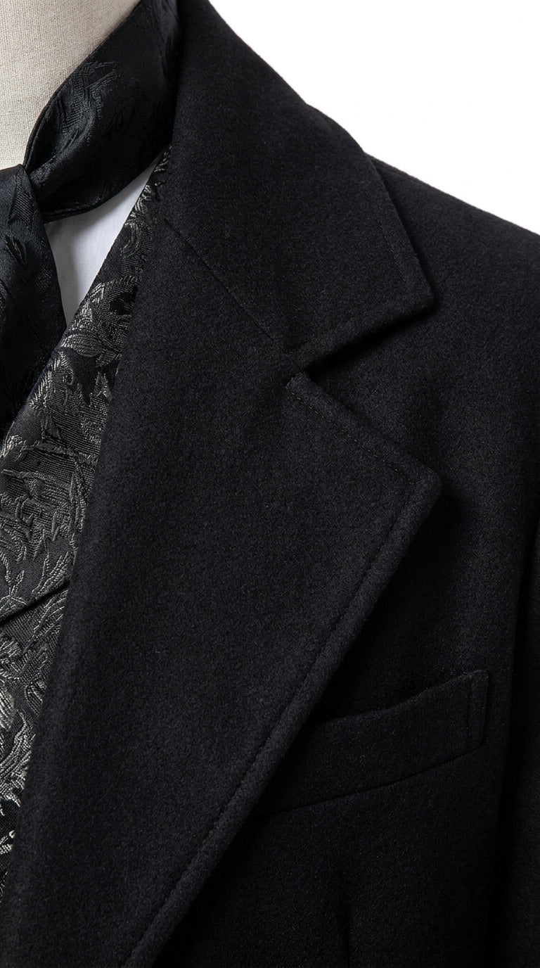 Men’s Matrix Neo Inspired Black Wool Duster Coat – Long Gothic Victorian Full Length Overcoat