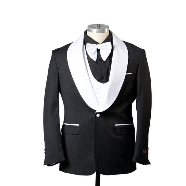 1 BUTTON SHAWL LAPEL TUXEDO WITH VEST - BLACK & Black - AlbertoNardoniStore