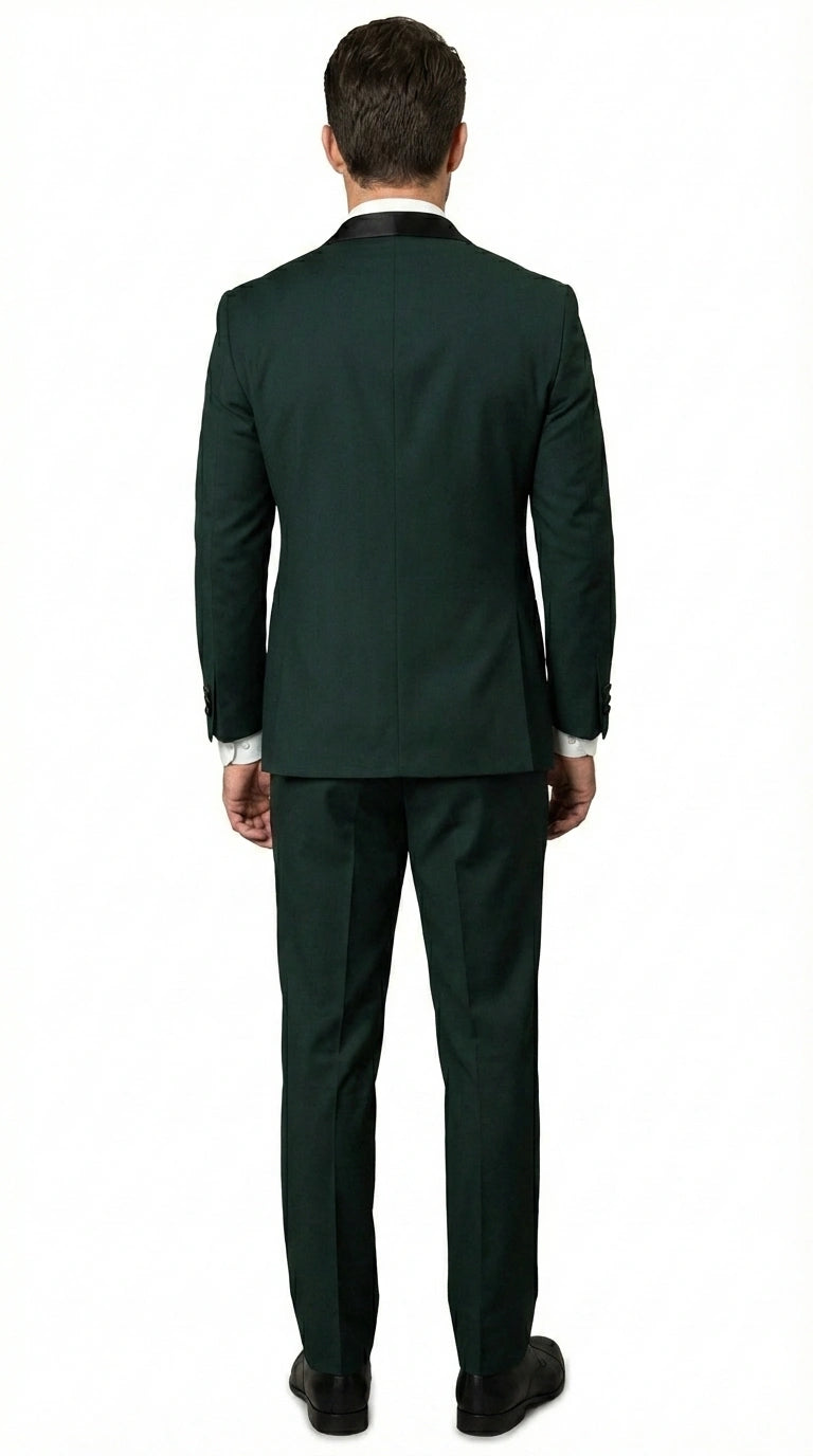 Men’s Hunter Green Tuxedo Suit 3 Piece – One Button Peak Lapel Designer Formal Suit for Wedding,  Light Weight Wool By Statement Dark Green