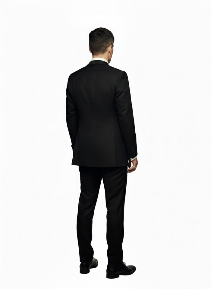 Mens Black Peaky Blinders Style Three-Piece Tuxedo Suit – Classic Formal Suit with Blazer and Waistcoat Peak Lapel 1920s Style